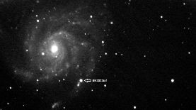 Imagen del autor de la Galaxia M101 indicando la posición de la supernova 2023ixf obtenida desde el Observatorio del Montseny (MPC B06) el 22 de mayo a las 21h30 UTC. J.M. Trigo-Rodríguez / CSIC-IEEC, Author provided