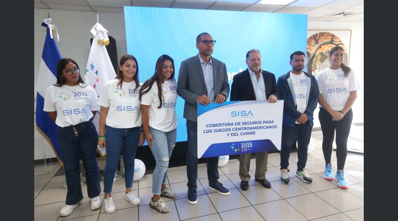 Yamil Bukele y Eduardo Montenegro, en compañía de atletas nacionales y colaboradores de los Juegos Centroamericanos y del Caribe - San Salvador 2023,  presentaron oficialmente el patrocinio de SISA Seguros..