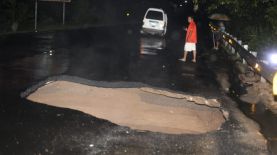 Cárcava formada en el kilómetro 34 de la carretera Panamericana. Foto: cortesía FOVIAL