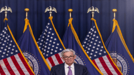 El presidente de la Reserva Federal estadounidense, Jerome Powell, durante la conferencia.