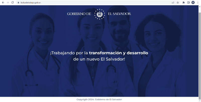 Según el periódico colombiano El Tiempo, en este sitio se encontraba el proceso para aplicar a una de las plazas que oferta el Gobierno salvadoreño para médicos especialistas. Al cierre de esta nota, en la página ya no había información sobre la convocatoria./LPG