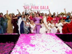 Empoderadas. 21 supervivientes, que participaron en la tercera edición The Pink Gala, desfilaron con vestidos que representaban sus historias de lucha. LPG/Dennis Argueta.