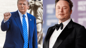 Combo de fotografías de archivo del actual presidente electo de Estados Unidos, Donald Trump (i), y el magnate y propietario de la red social X, Elon Musk. EFE/Jim Lo Scalzo/Caroline Brehman