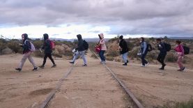 Fotografía de archivo de migrantes caminando por las vías del tren en busca de la Patrulla Fronteriza estadounidense en Jacumba, California, EE.UU. EFE/EPA/Allison Dinner