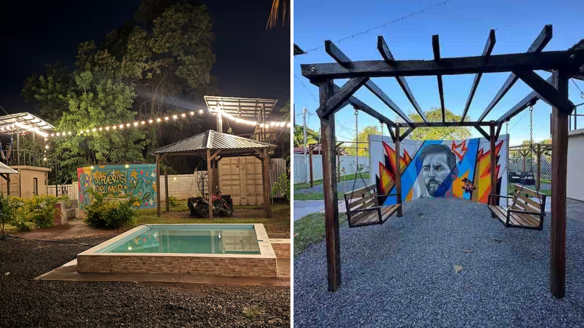 Piscina y patio del bus airbnb. Foto: Afueras del Mar 