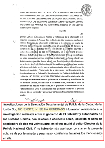 Respuesta de la PNC ante una solicitud de información. 